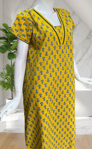 Yellow Flora Pure Cotton Nighty. Pure Durable Cotton | Laces and Frills