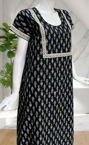 Black Floral Pure Cotton Nighty. Pure Durable Cotton | Laces and Frills