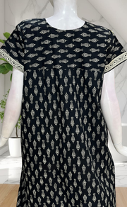 Black Floral Pure Cotton Nighty. Pure Durable Cotton | Laces and Frills