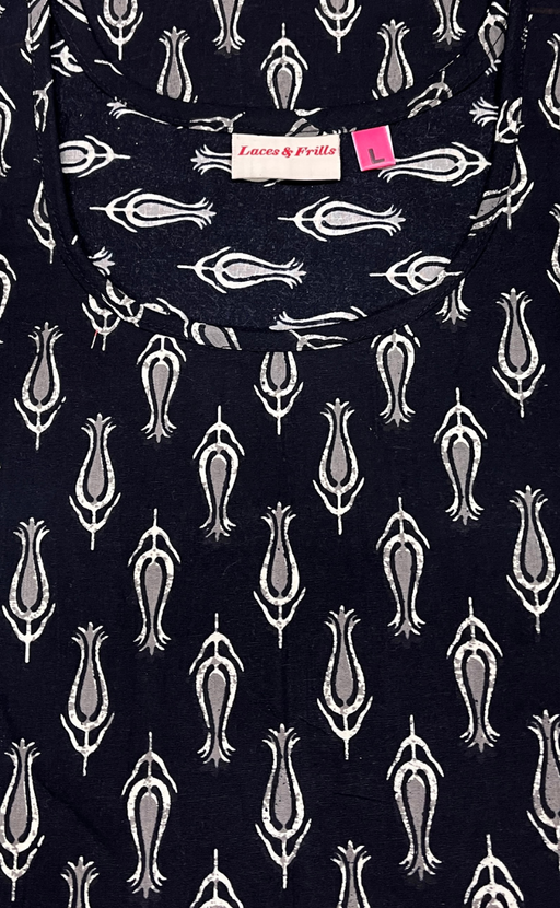 Black Floral Pure Cotton Nighty. Pure Durable Cotton | Laces and Frills