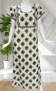 Off White Leafy Pure Cotton Nighty. Pure Durable Cotton | Laces and Frills