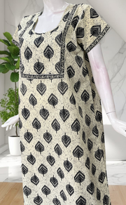 Off White Leafy Pure Cotton Nighty. Pure Durable Cotton | Laces and Frills
