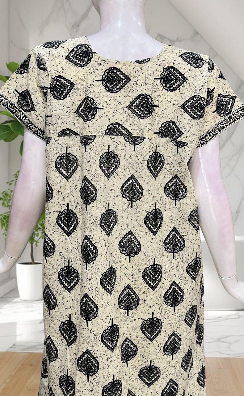 Off White Leafy Pure Cotton Nighty. Pure Durable Cotton | Laces and Frills