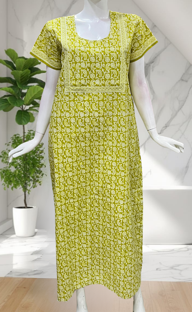 Lime Green Paisley Print Pure Cotton Nighty. Pure Durable Cotton | Laces and Frills