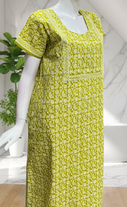 Lime Green Paisley Print Pure Cotton Nighty. Pure Durable Cotton | Laces and Frills