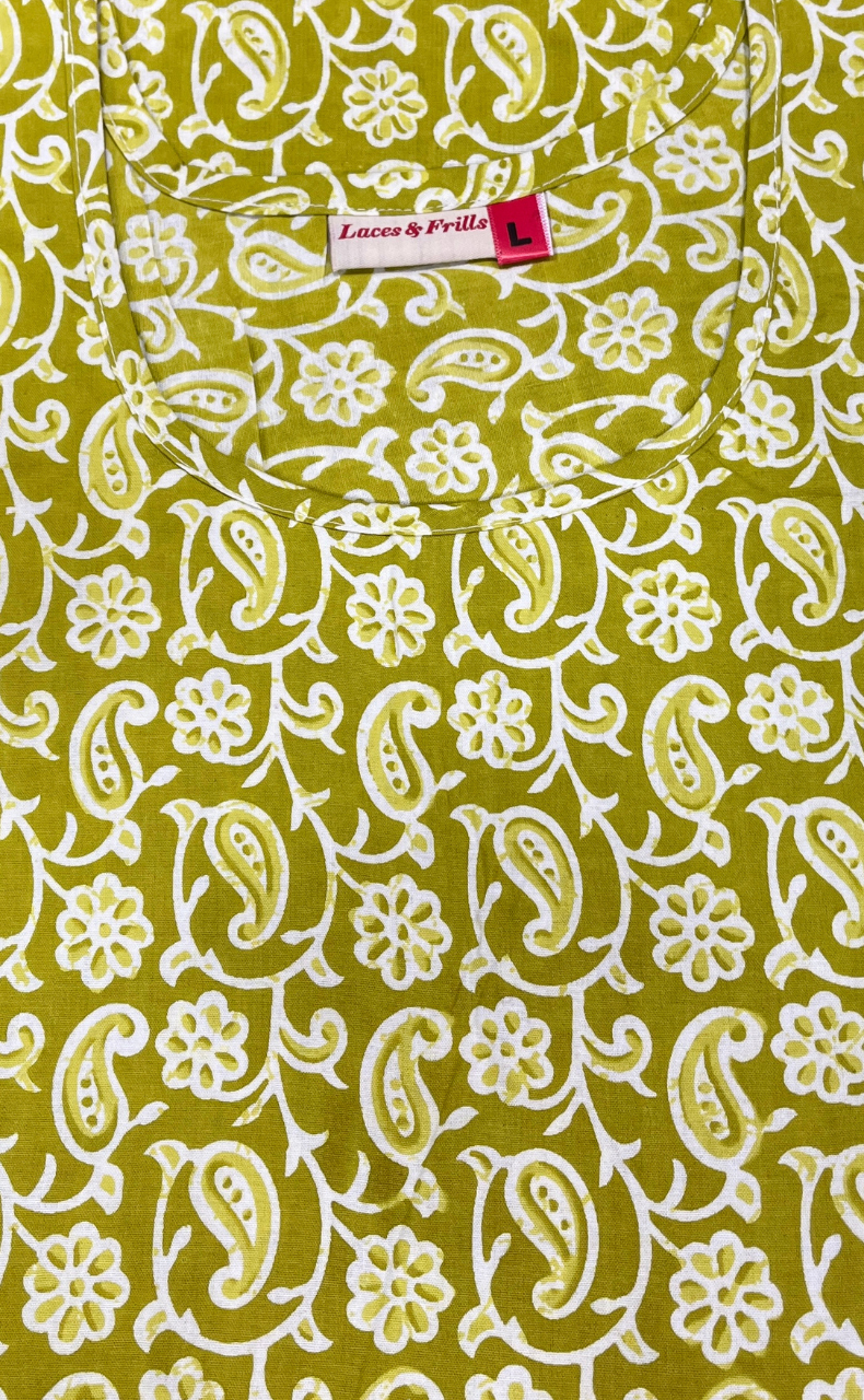 Lime Green Paisley Print Pure Cotton Nighty. Pure Durable Cotton | Laces and Frills