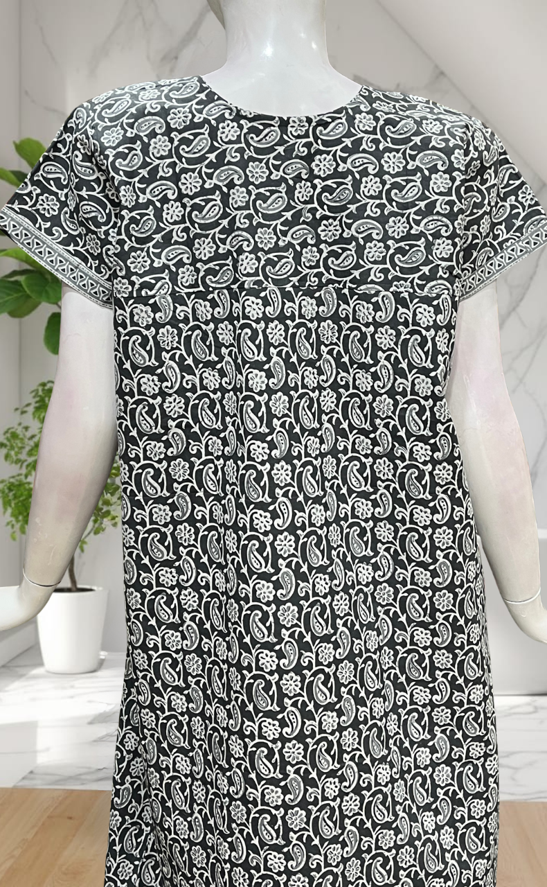 Grey Paisley Print Pure Cotton Nighty. Pure Durable Cotton | Laces and Frills