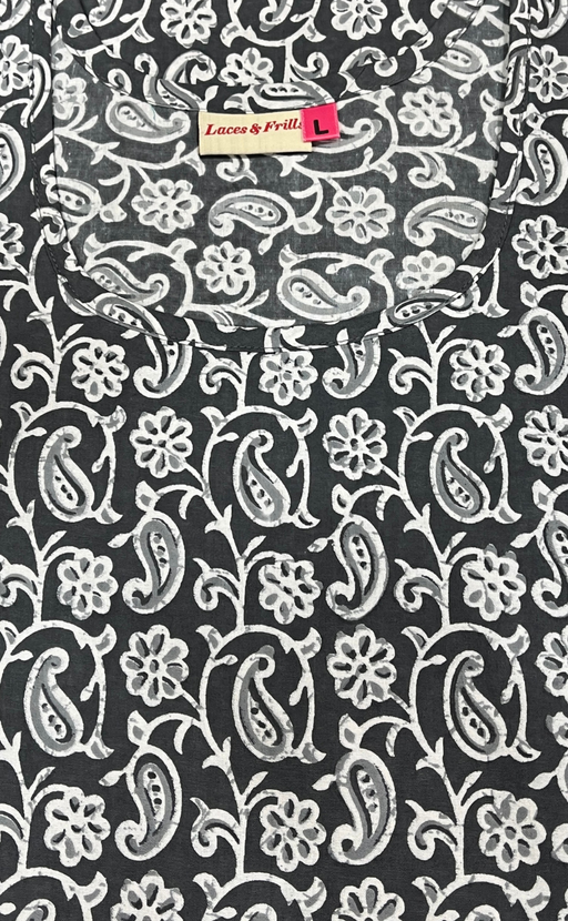 Grey Paisley Print Pure Cotton Nighty. Pure Durable Cotton | Laces and Frills