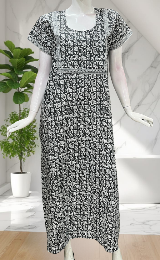 Grey Paisley Print Pure Cotton Nighty. Pure Durable Cotton | Laces and Frills