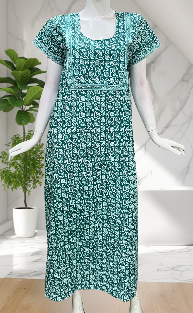 Sea Green Paisley Print Pure Cotton Nighty. Pure Durable Cotton | Laces and Frills