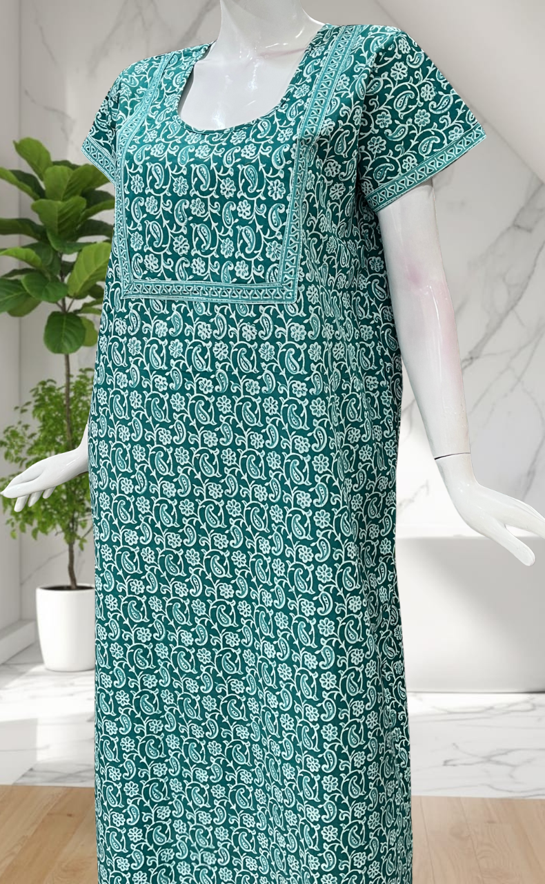 Sea Green Paisley Print Pure Cotton Nighty. Pure Durable Cotton | Laces and Frills