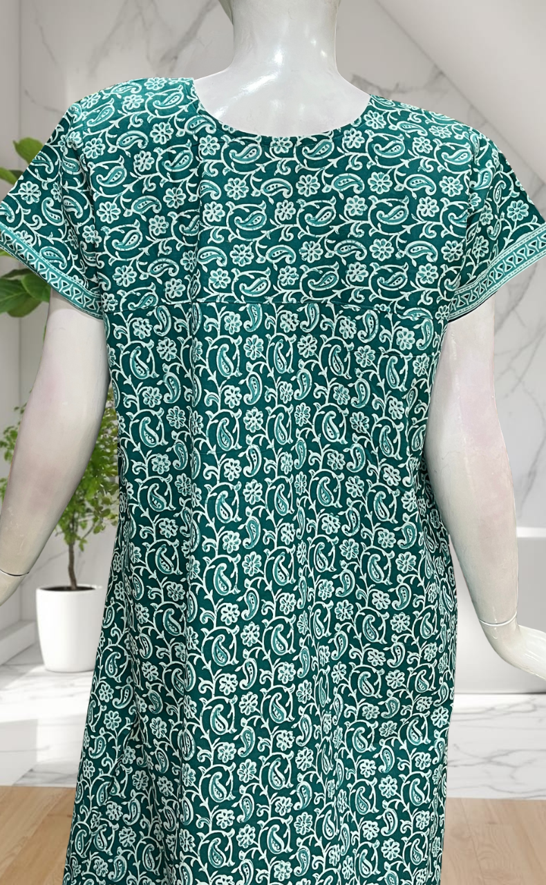 Sea Green Paisley Print Pure Cotton Nighty. Pure Durable Cotton | Laces and Frills