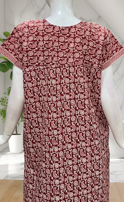 Maroon Paisley Print Pure Cotton Nighty. Pure Durable Cotton | Laces and Frills