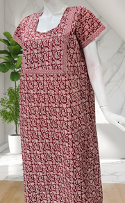 Maroon Paisley Print Pure Cotton Nighty. Pure Durable Cotton | Laces and Frills