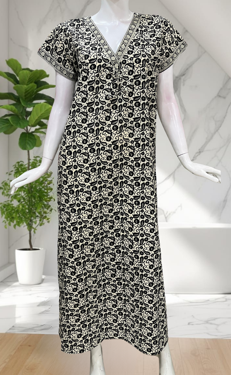 Off White Paisley Print Pure Cotton Nighty. Pure Durable Cotton | Laces and Frills