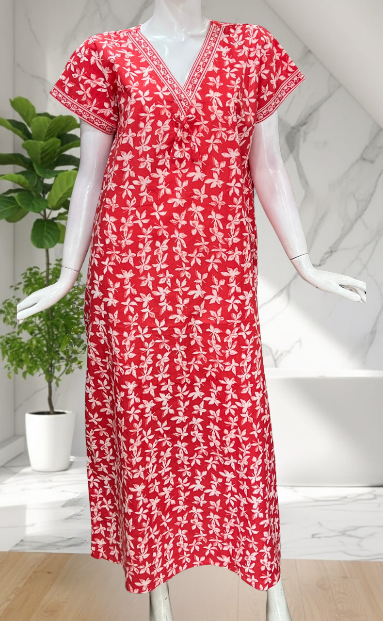 Peach Leafy Pure Cotton Nighty. Pure Durable Cotton | Laces and Frills