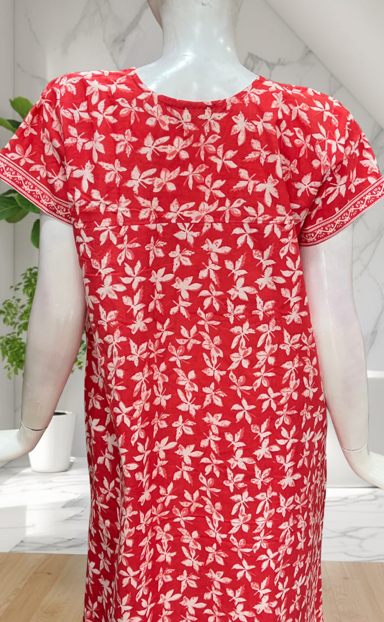 Peach Leafy Pure Cotton Nighty. Pure Durable Cotton | Laces and Frills