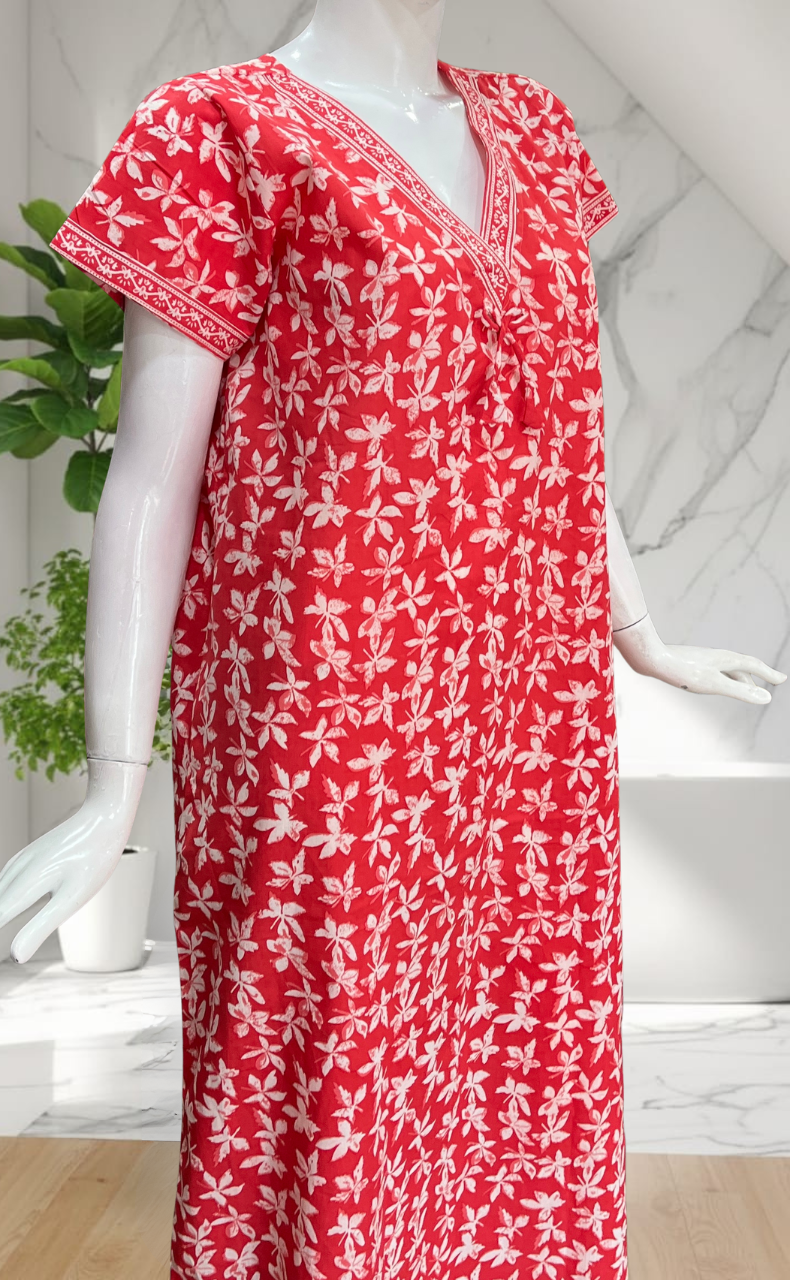 Peach Leafy Pure Cotton Nighty. Pure Durable Cotton | Laces and Frills