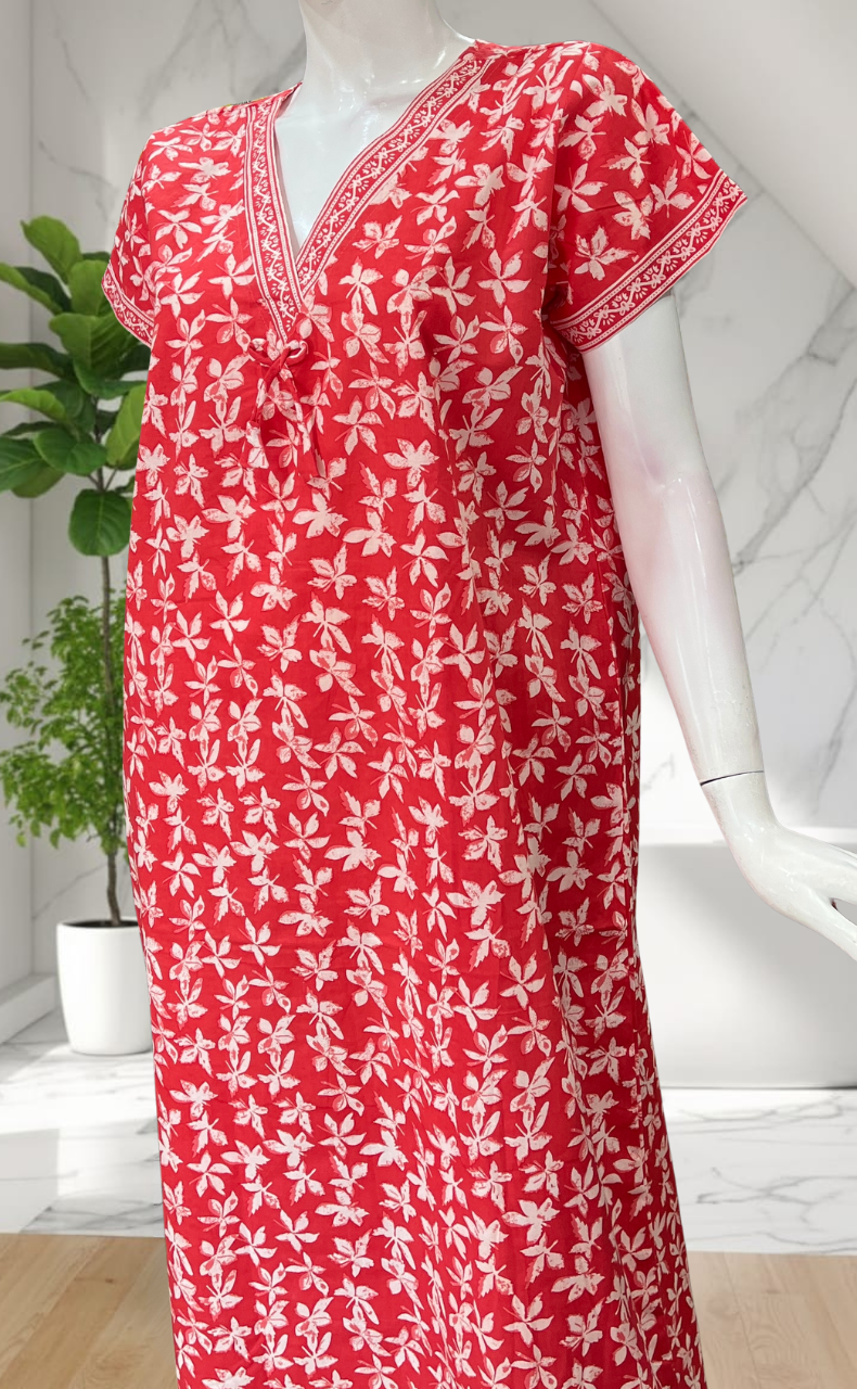 Peach Leafy Pure Cotton Nighty. Pure Durable Cotton | Laces and Frills