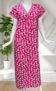 Pink Leafy Pure Cotton Nighty. Pure Durable Cotton | Laces and Frills