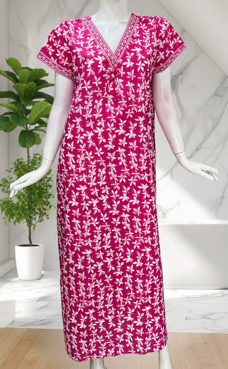Pink Leafy Pure Cotton Nighty. Pure Durable Cotton | Laces and Frills