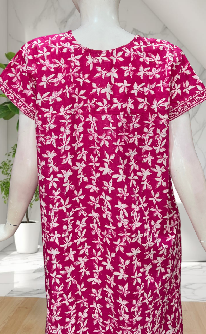 Pink Leafy Pure Cotton Nighty. Pure Durable Cotton | Laces and Frills