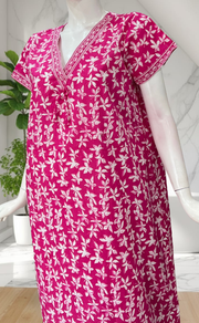 Pink Leafy Pure Cotton Nighty. Pure Durable Cotton | Laces and Frills