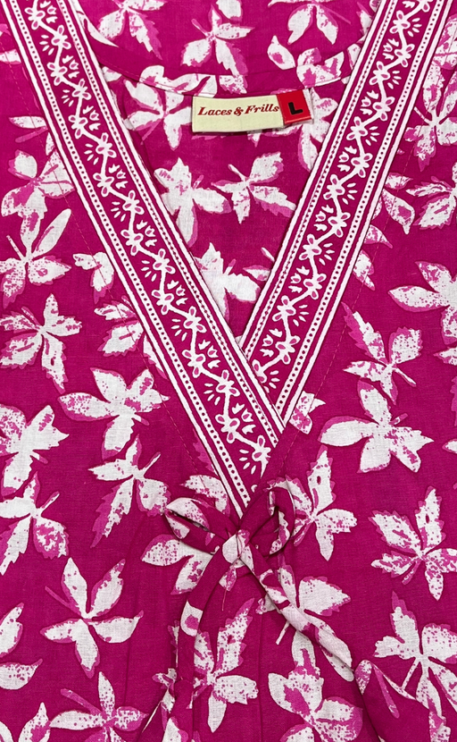 Pink Leafy Pure Cotton Nighty. Pure Durable Cotton | Laces and Frills