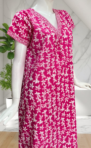 Pink Leafy Pure Cotton Nighty. Pure Durable Cotton | Laces and Frills