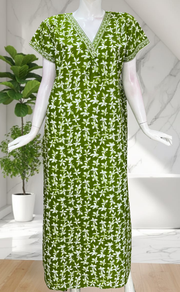 Green Leafy Pure Cotton Nighty. Pure Durable Cotton | Laces and Frills