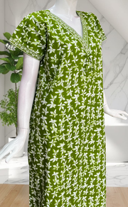 Green Leafy Pure Cotton Nighty. Pure Durable Cotton | Laces and Frills
