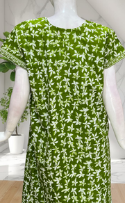 Green Leafy Pure Cotton Nighty. Pure Durable Cotton | Laces and Frills