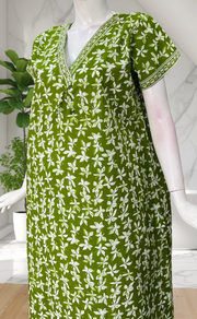 Green Leafy Pure Cotton Nighty. Pure Durable Cotton | Laces and Frills