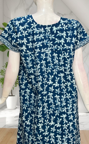 Blue Leafy Pure Cotton Nighty. Pure Durable Cotton | Laces and Frills