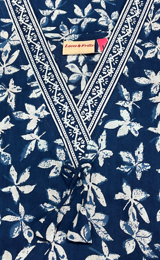 Blue Leafy Pure Cotton Nighty. Pure Durable Cotton | Laces and Frills