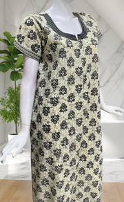 Off White Leafy Pure Cotton Nighty. Pure Durable Cotton | Laces and Frills