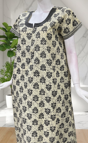 Off White Leafy Pure Cotton Nighty. Pure Durable Cotton | Laces and Frills