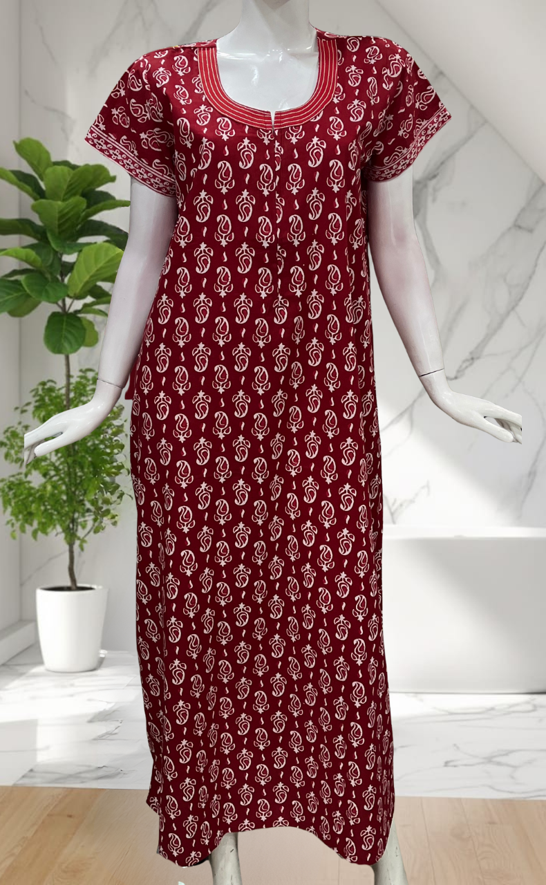 Red Paisley Print Pure Cotton Nighty. Pure Durable Cotton | Laces and Frills