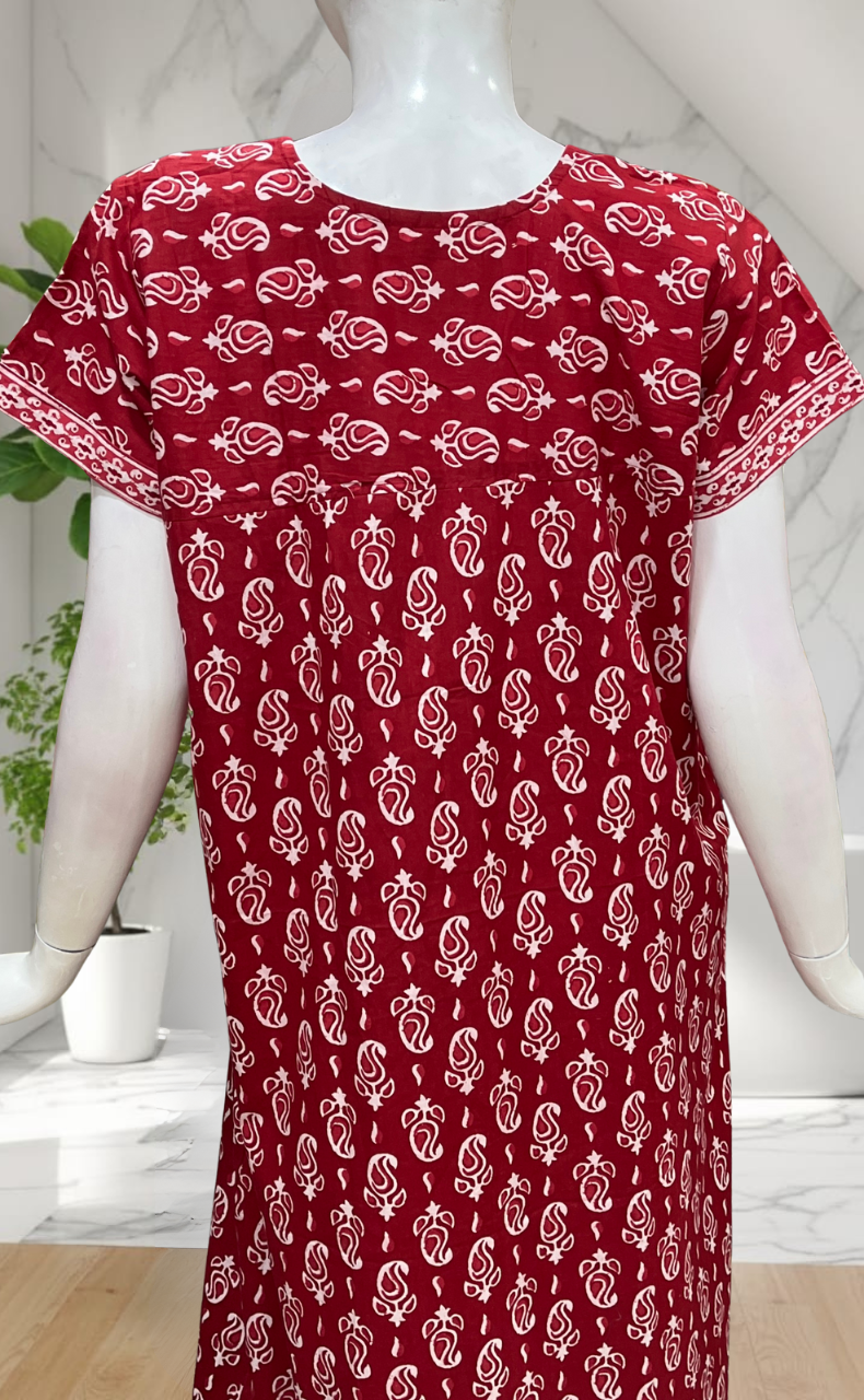 Red Paisley Print Pure Cotton Nighty. Pure Durable Cotton | Laces and Frills