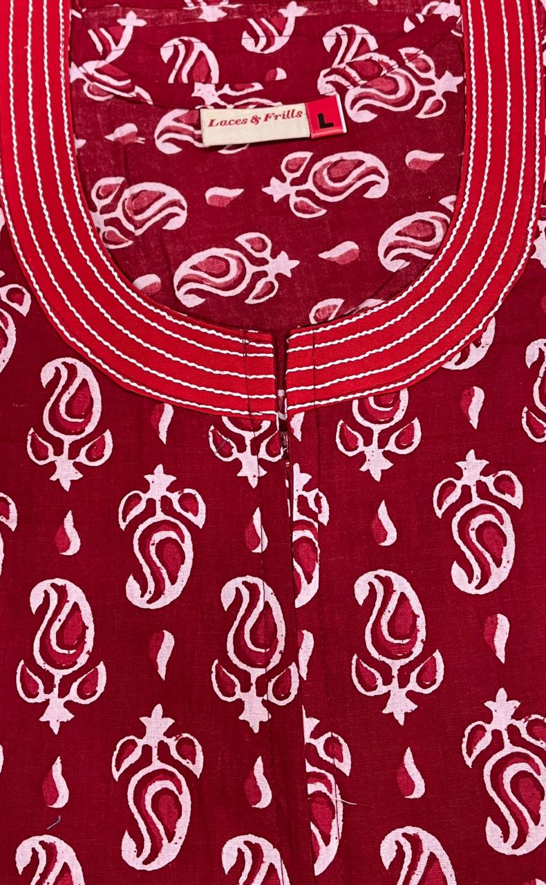 Red Paisley Print Pure Cotton Nighty. Pure Durable Cotton | Laces and Frills