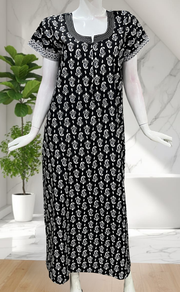 Black Paisley Print Pure Cotton Nighty. Pure Durable Cotton | Laces and Frills