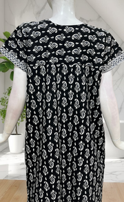 Black Paisley Print Pure Cotton Nighty. Pure Durable Cotton | Laces and Frills
