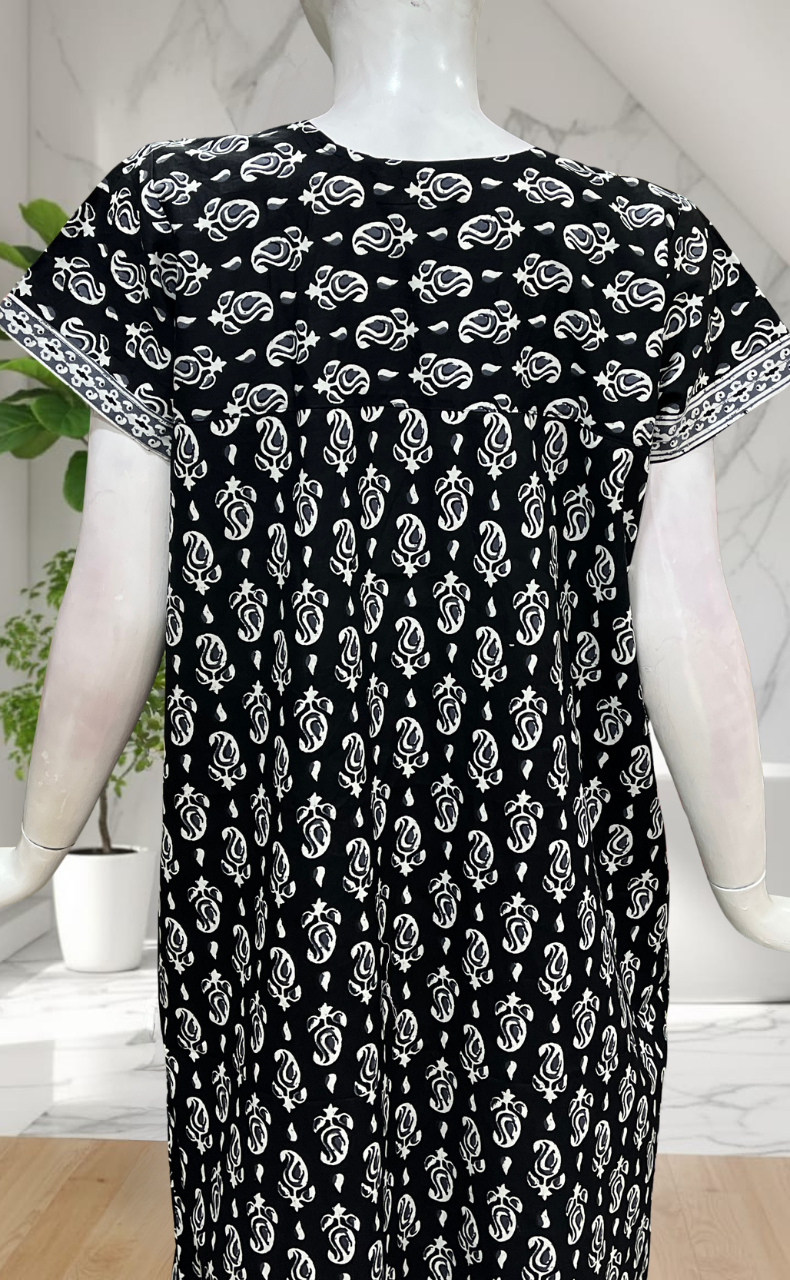 Black Paisley Print Pure Cotton Nighty. Pure Durable Cotton | Laces and Frills