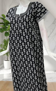 Black Paisley Print Pure Cotton Nighty. Pure Durable Cotton | Laces and Frills