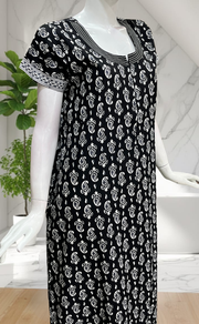 Black Paisley Print Pure Cotton Nighty. Pure Durable Cotton | Laces and Frills