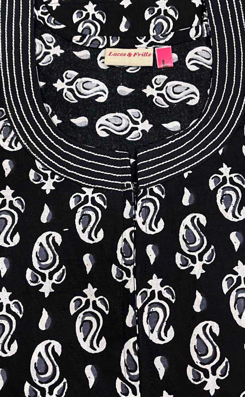 Black Paisley Print Pure Cotton Nighty. Pure Durable Cotton | Laces and Frills