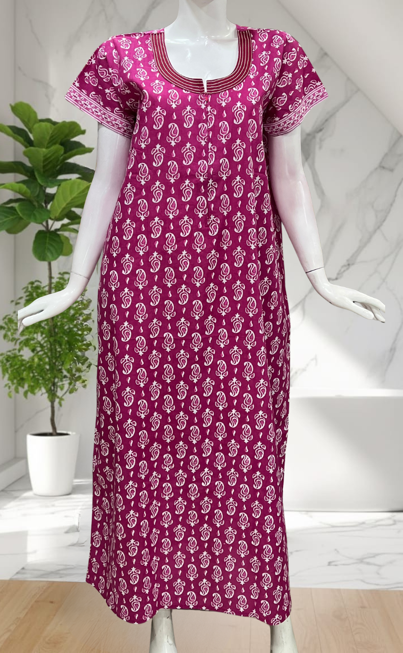 Pink Paisley Print Pure Cotton Nighty. Pure Durable Cotton | Laces and Frills