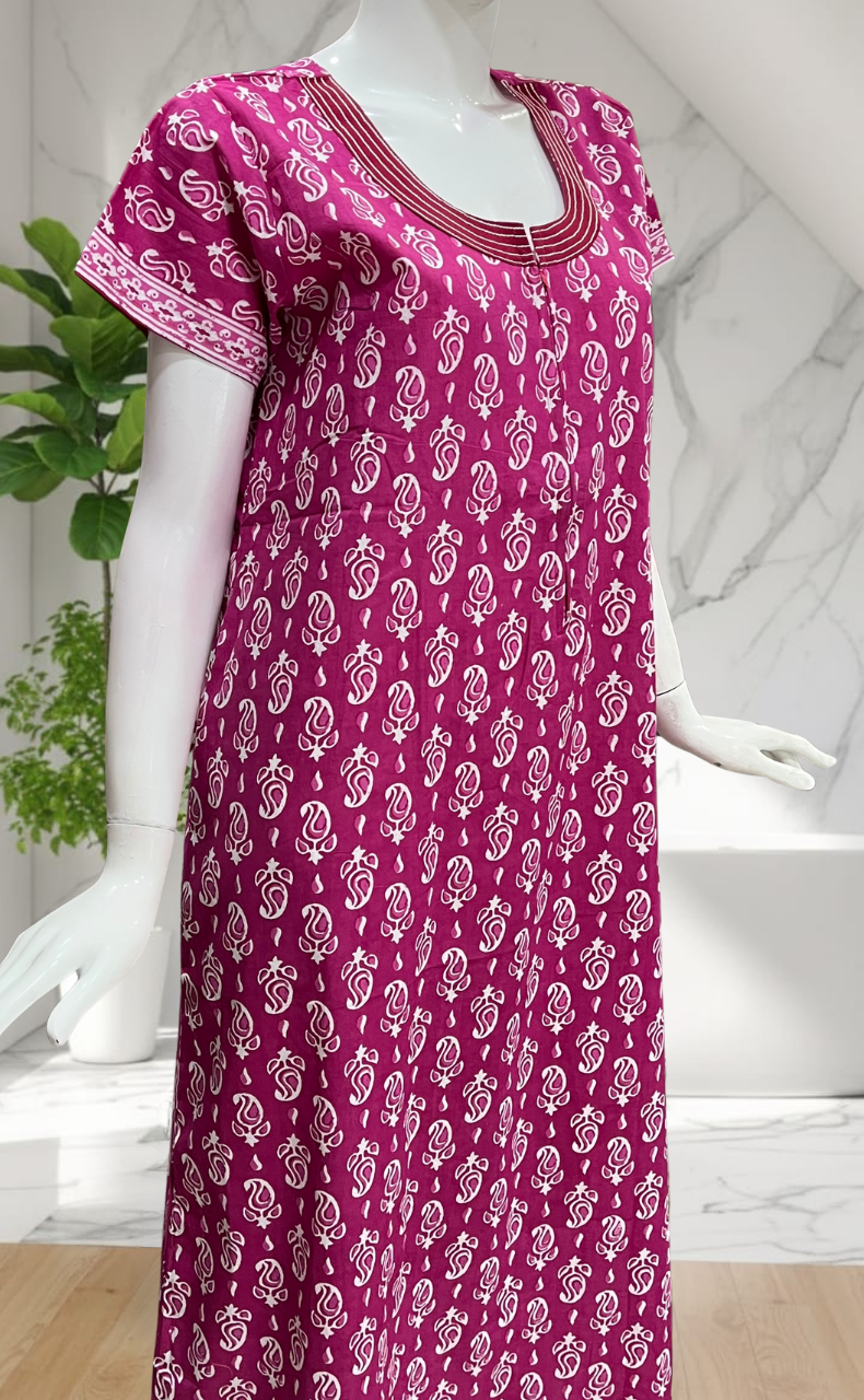 Pink Paisley Print Pure Cotton Nighty. Pure Durable Cotton | Laces and Frills