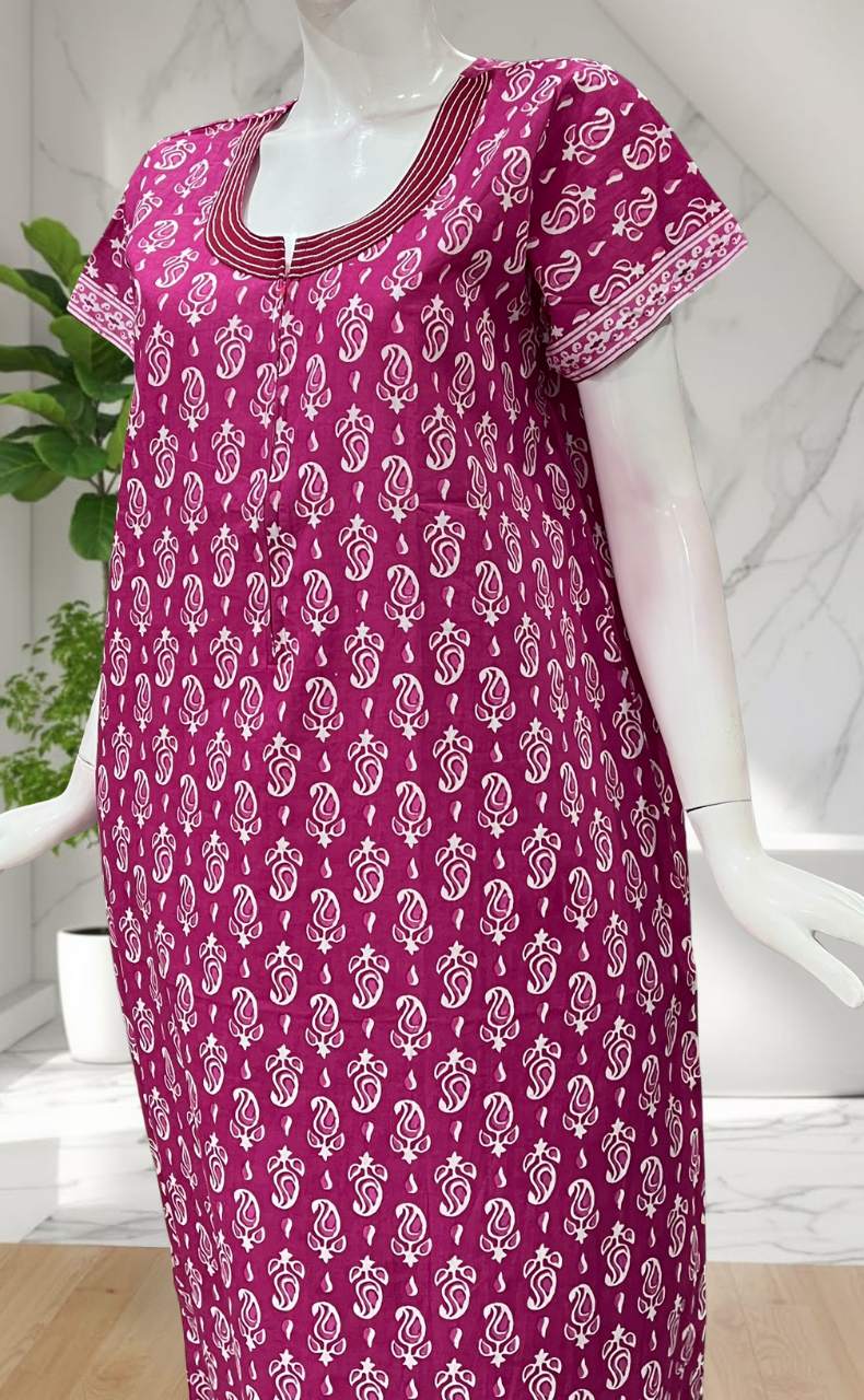 Pink Paisley Print Pure Cotton Nighty. Pure Durable Cotton | Laces and Frills