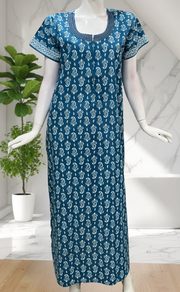 Blue Paisley Print Pure Cotton Nighty. Pure Durable Cotton | Laces and Frills
